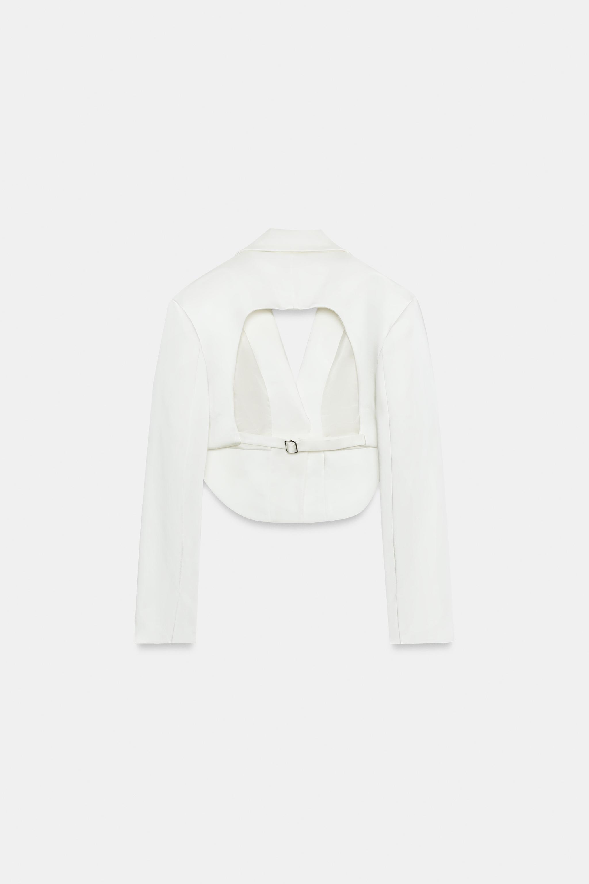 SATIN EFFECT CROP BLAZER WITH BACK VENT